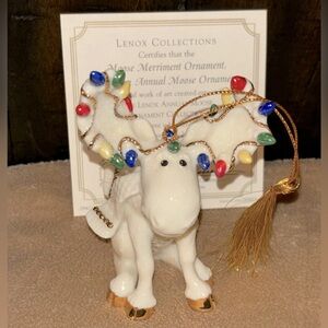 Lenox 2002 Annual Moose Merriment Porcelain Christmas Hanging Ornament